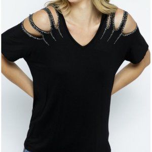 NEW VOCAL LASER CUT STONES PLUS & REG S-3X BLACK TUNIC rocker harley boho  biker